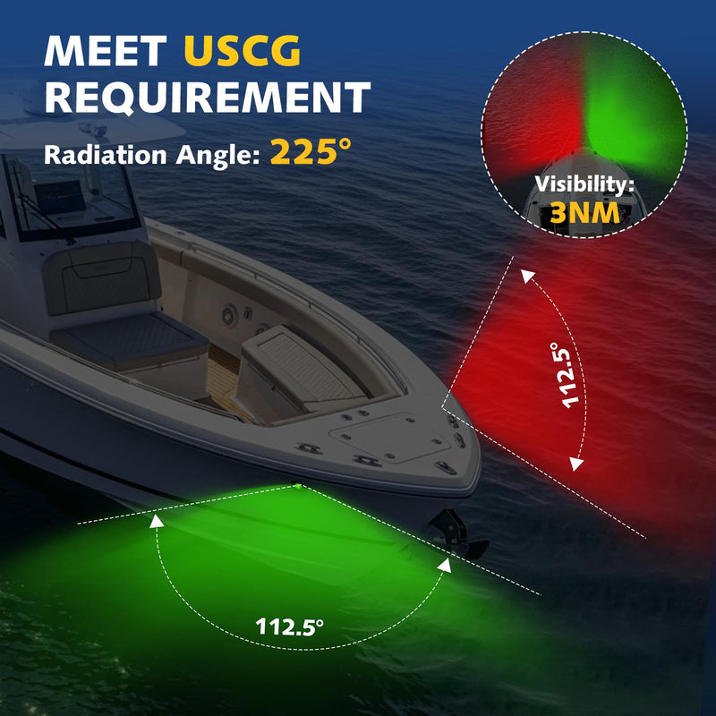 Boat Navigation Lights Side Mount, Red and Green Bow Lights for Boats LED Waterproof IP67, Marine Navigation Boat Light for Pontoon, Fishing, Bass & Jon Boats Black