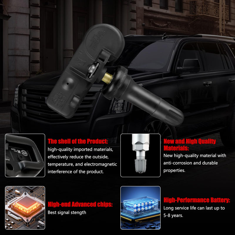 Pre-Programmed TPMS Sensor 13586335 GM 315Mhz Tire Pressure Monitoring Sensor Compatible with Chevy Silverado GMC Cadillac Buick Pontiac Saturn Hummber Saab OE#13598771 13598772 13581558 4 Pack