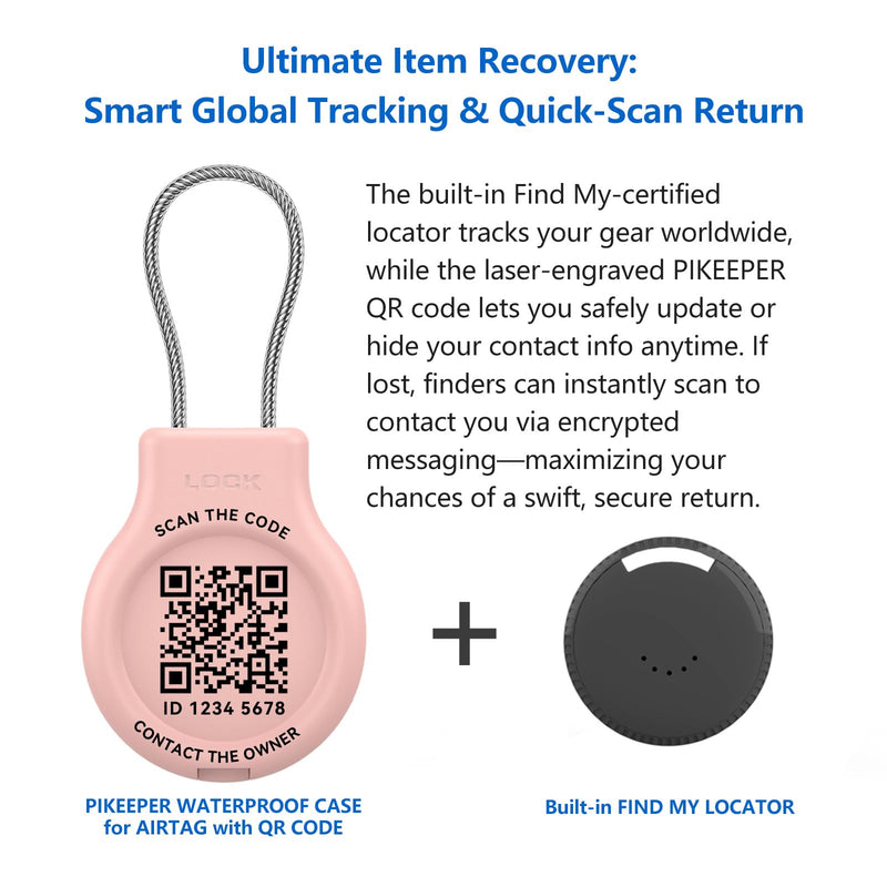 Pro 2-in-1 Waterproof Luggage Tracker & QR Code [iOS Only], 1-Pk | Works with Apple Find My | Lost-and-Found QR Code | Anti-Theft & Anti-Collision | Flight-Safe Replaceable Coin Cell Battery Pink iOS Only