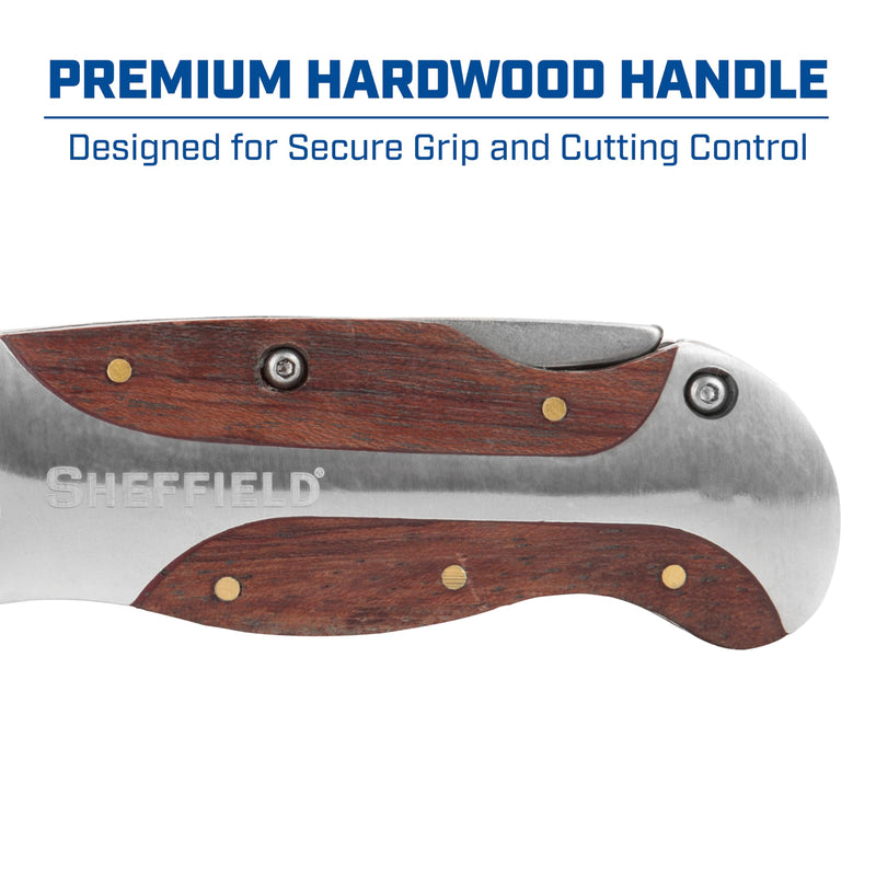 Sheffield 12525 Premium Lock Back Utility Knife 2 Pack, Gifts for Men, Dad Gifts, Box Cutter Knife, Carpet Knife, Drywall Cutter, Quick Change Blade, Aluminum and Wood Handle 2-Pack