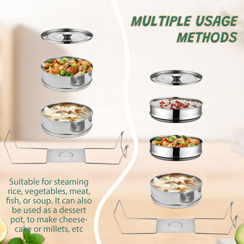 Stackable Stainless Steel Pot Inserts, 6QT 2-Tier Steamer Inserts Set with Handles for Instant Pot & Pressure Cookers, Multi-Use Cookware for Pot-in-Pot Cooking, Steaming, Serving (3-Tier, Unequal) 3-Tier, Unequal