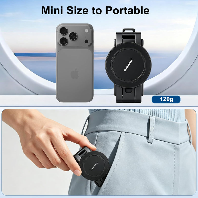Koolehaoda Magnetic Phone Tripod for MagSafe Foldable Pocket Camera Stand | Aluminum Mini Tripod with Detachable N52 Magnetic Disc Featuring Cold Shoe and Action Camera Mount for Travel Vlog