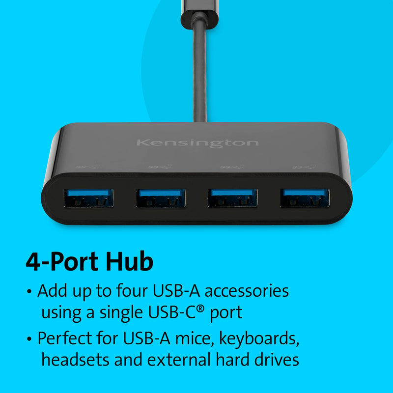 Kensington CH1200 USB-C 10Gbps 4-Port Hub, USB Type C to USB Adapter with 4 USB 3.0, Compatible with Thunderbolt 4, Thunderbolt 3, USB4 and USB-C Devices (K33616WW)