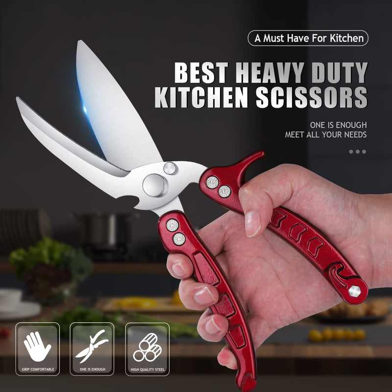 DRAGON RIOT Heavy Duty Poultry Shears - A Must Have Kitchen Shears for Chicken and Meat Cutting - Dishwasher Safe and Stainless Food Kitchen Scissors for Thanksgiving Burgundy