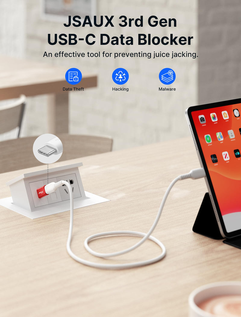 JSAUX USB-C Data Blocker, (4-Pack) USB-A to USB-C Female Defender Only for Quick Charge, Protect Against Juice Jacking, Refuse Hacking Provide Safe Charging- Red Red 4-Pack