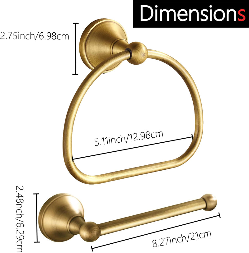 Antique Toilet Paper Holder Towel Ring,Brass Stainless Steel Hand Towel Holder Tissue Roll Holder,Hand Towel Holder Roll Paper Hanger Bathroom Hardware Wall Mounted Vintage 2 Pieces Brass 2