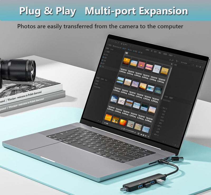 USB 3.0 Hub with USB C Data Port, 2 in 1 USB Hub 5 Ports, Portable USB Splitter for Laptop, USB C Extender for MacBook Pro, iMac, Surface Pro, Dell XPS, PS5, PC, Mobile HDD, and More MR-USB-A & USB -C