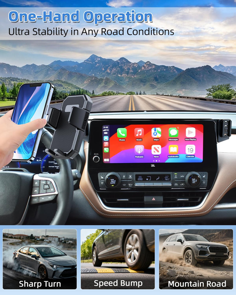 PZK Car Phone Mount for Toyota Grand Highlander 2024-2026 12.3-inch Screen | XLE/Limited/Platinum/Hybrid Auto Lock Car Phone Holder 360° Rotation Hands-Free Not Affect Vent for All 4.0-7.0'' Phones