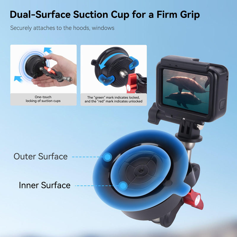 Suction Cup Car Phone Mount, 360°Rotating Car Phone Holder Video Recording, Universal Ball Head Arm for Cellphone Car Holder, Heavy Duty Car Phone Mount for Dashboard, Windshield-SJ003 (Extended) Extended