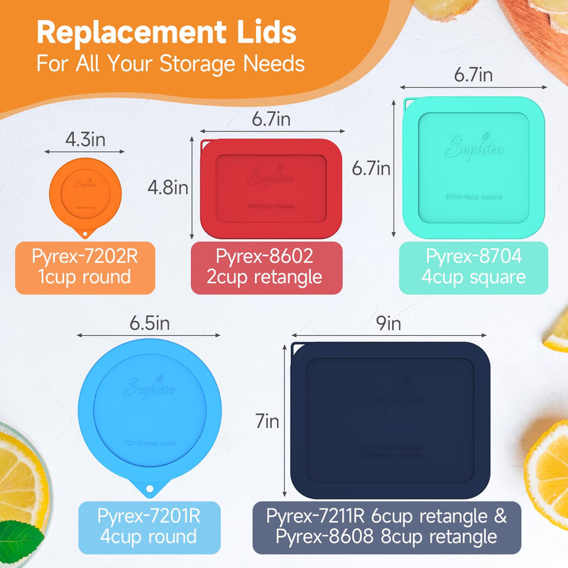 Sophico 7-Pack Silicone Lids for Pyrex Freshlock and SNAPWARE Glass Bowls - Airtight, Leakproof, Freezer/Dishwasher/Microwave Safe Replacement Rectangle Covers（Glass bowls not included） Mix-7Pack