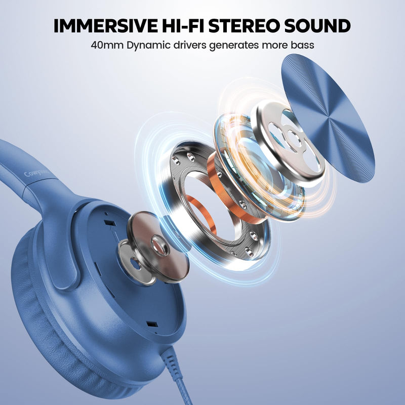 Cowyawn USB C Headphones Wired, Over Ear USB C Wired Headphones with Microphone, Volume Control, HD Stereo Sound, Foldable USB Type C Headphone for Adult/Teens/Laptop/Computer/iPhone 15/16/17, Blue