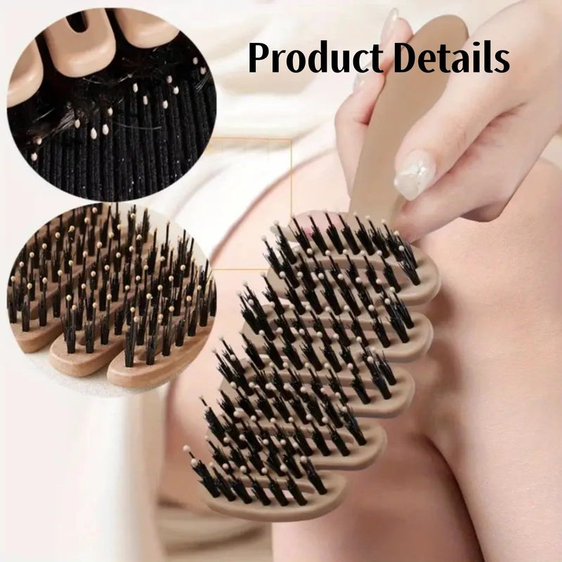 Boar Bristle Hair Brush,Hot Hair Teasing Brush for Wet Dry Curly Hair,Natural Soft Boar Bristle Brush H/air for Women Men,Ball Tipped H/air Dryer Brush for Volume Scalp Massage