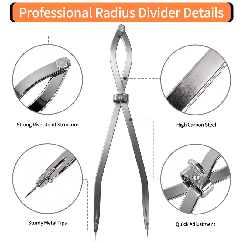 Radius Divider Tool 16 Inch, Fast Adjusting Scriber for Sheet Metal Fabrication & Layout Work, 4pcs Replaceable Points, Metalworking Woodworking Insulation Tool, Draws Circles Up to 37 Inches X1601