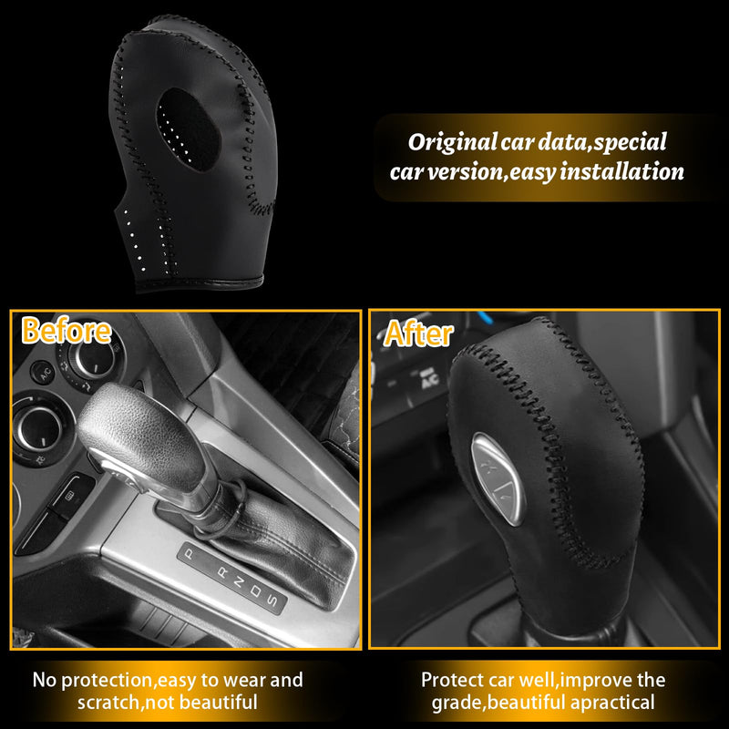 Car Gear Shift Cover Leather for Ford Fusion/Escape/Edge/Focus/Fiesta/Transit/EcoSport/C-Max Automatic Gear Shift Knob Cover Protector Trim Vehicle Interior Accessories(Black) Black