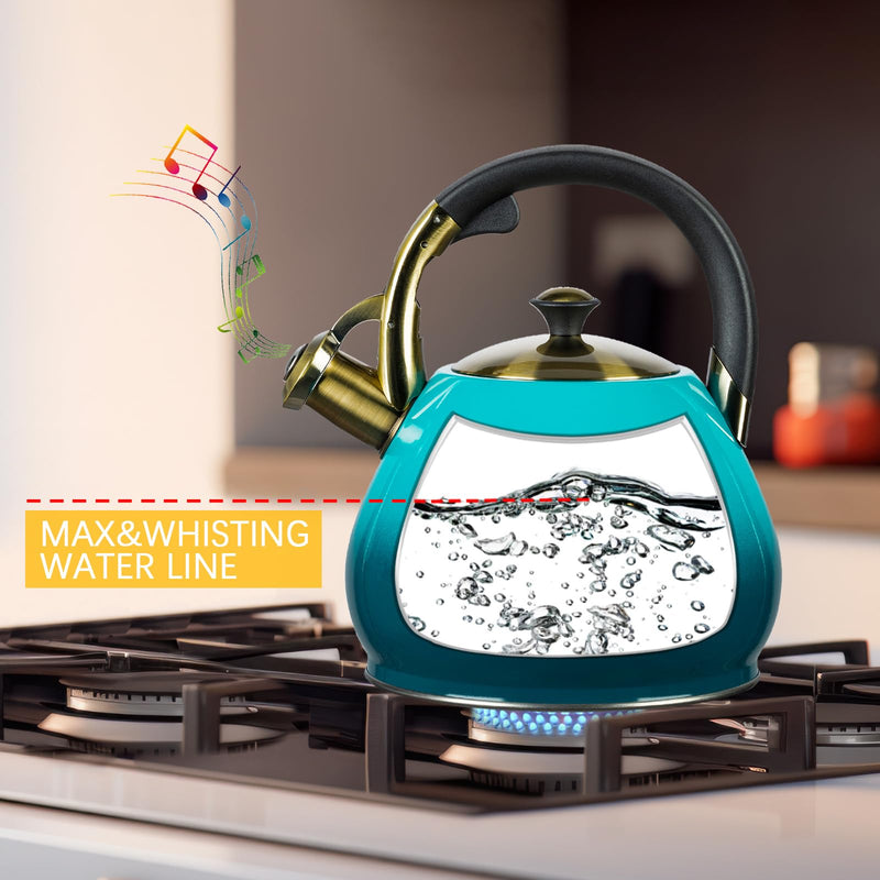 Tea Kettle Stovetop Whistling Kettle Teapot, 3Quart Tea Pot Stainless Steel Teakettle for Stove Top with Heat Proof Ergonomic Handle Blue