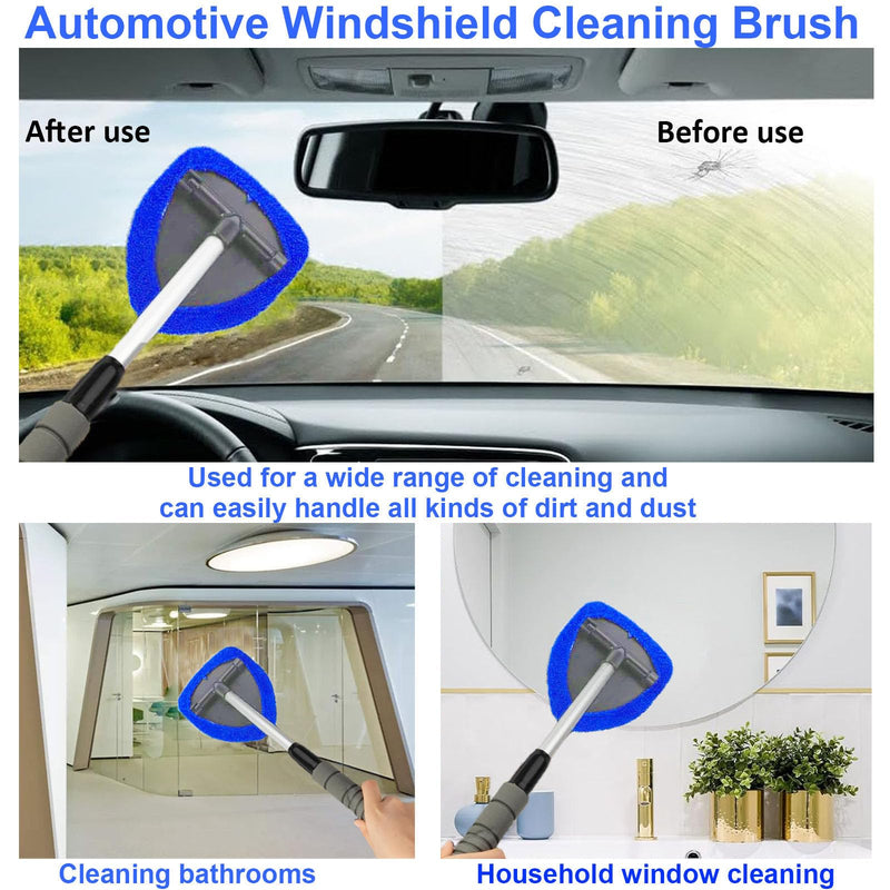 desin Windshield Cleaning Tool, Car Window Cleaner Windshield Cleaner with 4 Reusable and Washable Microfiber Pads and Extendable Handle Auto Inside Glass Wiper Kit Blue