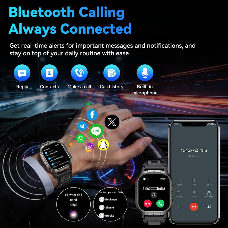 Smart Watch for Men Fitness Tracker: Military Make Answer Call Smart Watches for Men Digital Watches Waterproof Smartwatch Android Phone iPhone Samsung Compatible Running SpO2 Heart Rate Monitor Black