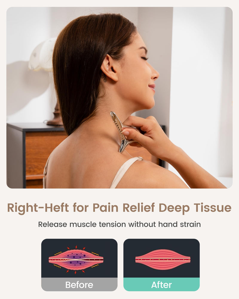lifechill Trigger Point Massage Tool for Deep Tissue, Muscle Scraper Tool for Fascia Release, Metal Body Gua Sha Tool, Lymphatic Drainage Massager, Thumb Saver,Scar Tissue Massage,Acupressure Tool Silver