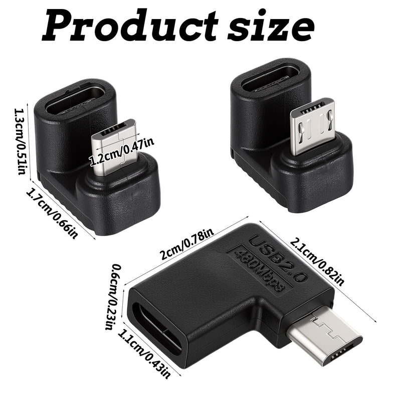 4 Packs Right Angle Micro USB, (5V2A) 10W 480mbps | 90/180 Degree Angled USB C Female to Micro USB Male Type C to Micro USB Adapter Compatible with A Range of Micro USB Devices