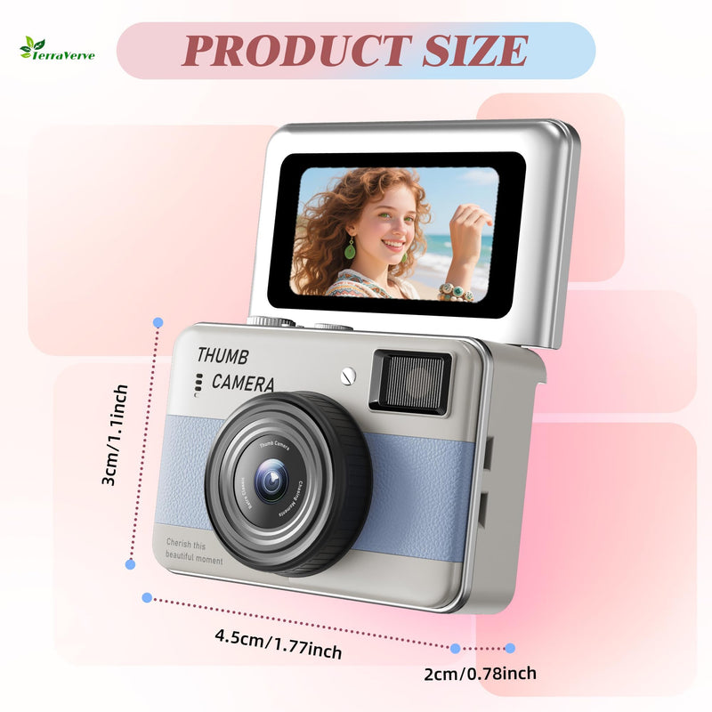 Mini Keychain Camera - HD Thumb Camera, 1.47-inch Flip Screen | Multiple Shooting & Recording Modes | Portable Digital Camera with SD Card for Travel, Party | Ideal Fashion Pendant Gift pink and white