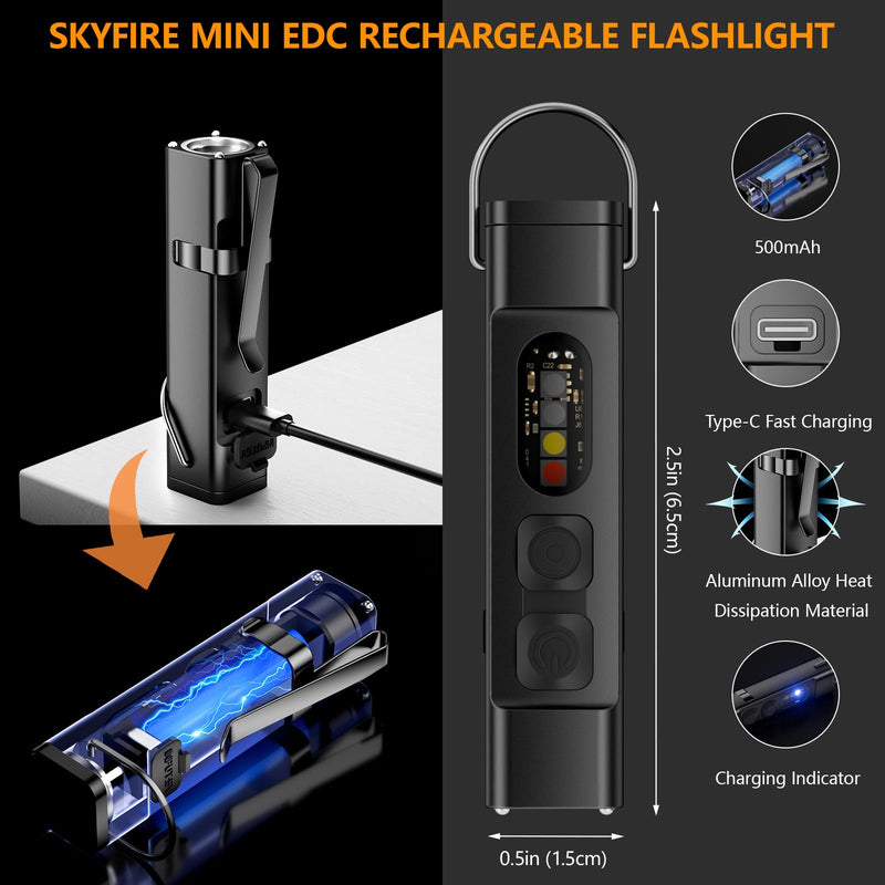  [AUSTRALIA] - SKYFIRE 2Pack Rechargeable EDC Flashlight with Electric Lighter,Clip and Magnetic Base,Mini Flash Lights with UV Red and White LED Light Portable Pocket Light for Outdoors Indoor Emergency Working
