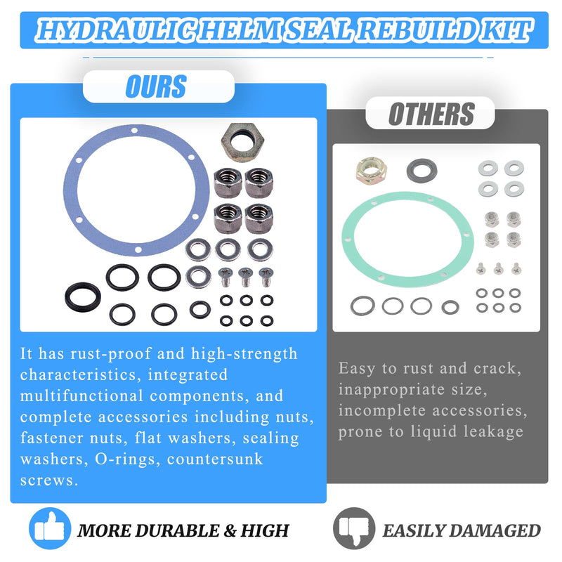 25 Pcs Hydraulic Helm Seal Rebuild Kit Fit for SeaStar BayStar HS5176 HH-5271 5272 5741 5742 Replacement Repair Kits Nuts Screw Caps Sealing Washers O-rings Flat Washers Countersunk Screws