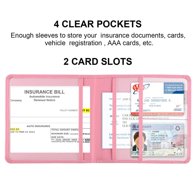 Cacturism Car Registration and Insurance Holder, Vehicle Glove Box Car Organizer，Women Interior Car Accessories Case for Cards, Essential Document, Driver License, Pink