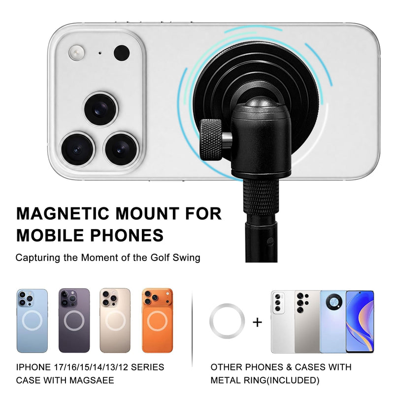 Golf Tripod & Monopod, Magnetic Mount and Adjustable Stick for Golf Swing | 9–59" Adjustable Height to Capture Every Swing Angle, Easy to install, Portable, Compatible with Phones or Cameras