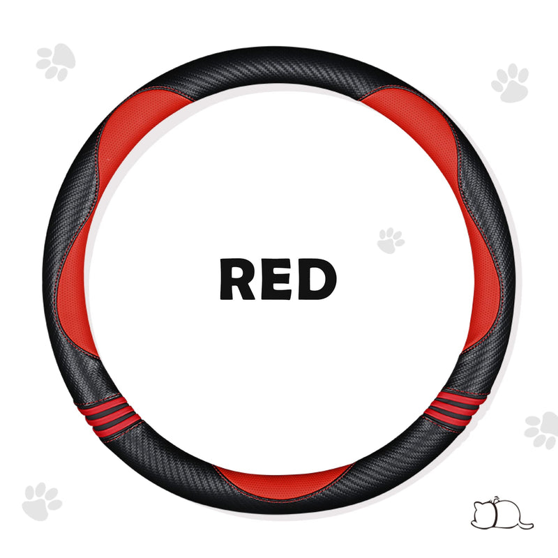 Car Steering Wheel Covers for Women Padded Carbon Fiber PU Leather Cute Auto Interior Accessories for Vehicle, Sedan, Universal, Anti Slip, Red, Standard Size 14.5-15"(37-38cm) Red+Black Standard Size[14"1/2-15"](37-38cm)