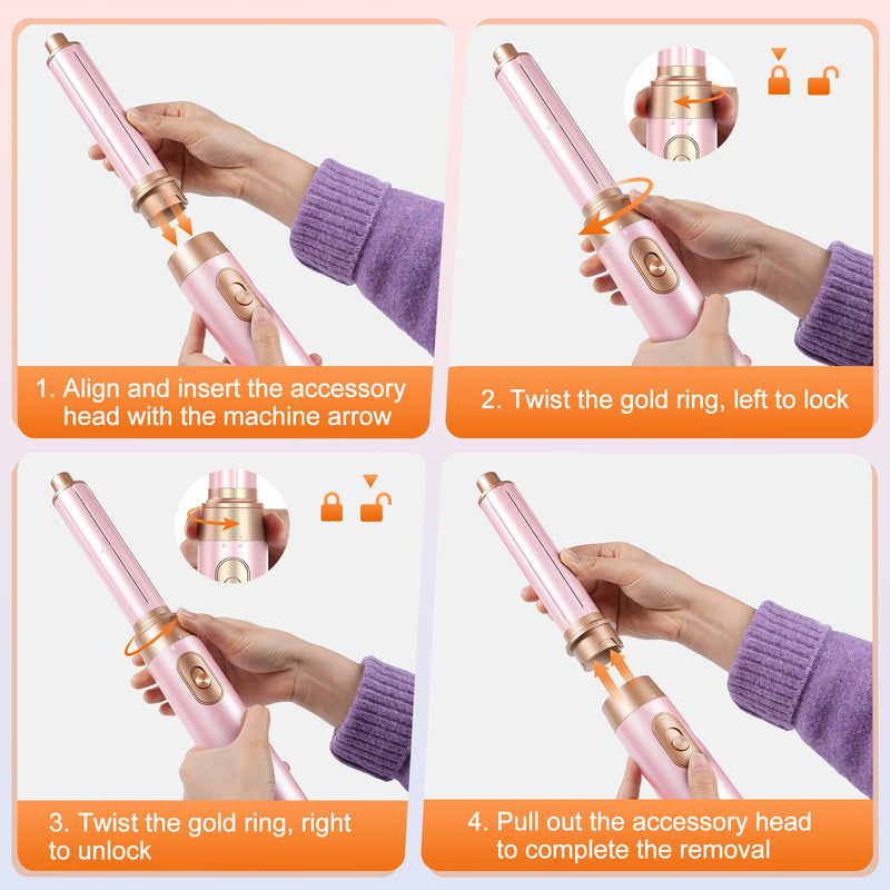 5 in 1 Blow Dryer Brush Set, Upgrade Hair Dryer & Blow Dryer Brush & Air Curling Wrap & Paddle Brush, Detachable Hot Air Styling Tools, High Speed Travel Hair Volumizer Straightener Curler Pink | Upgrade Hair Dryer & Blow Dryer Brush & Air Curling Wrap...