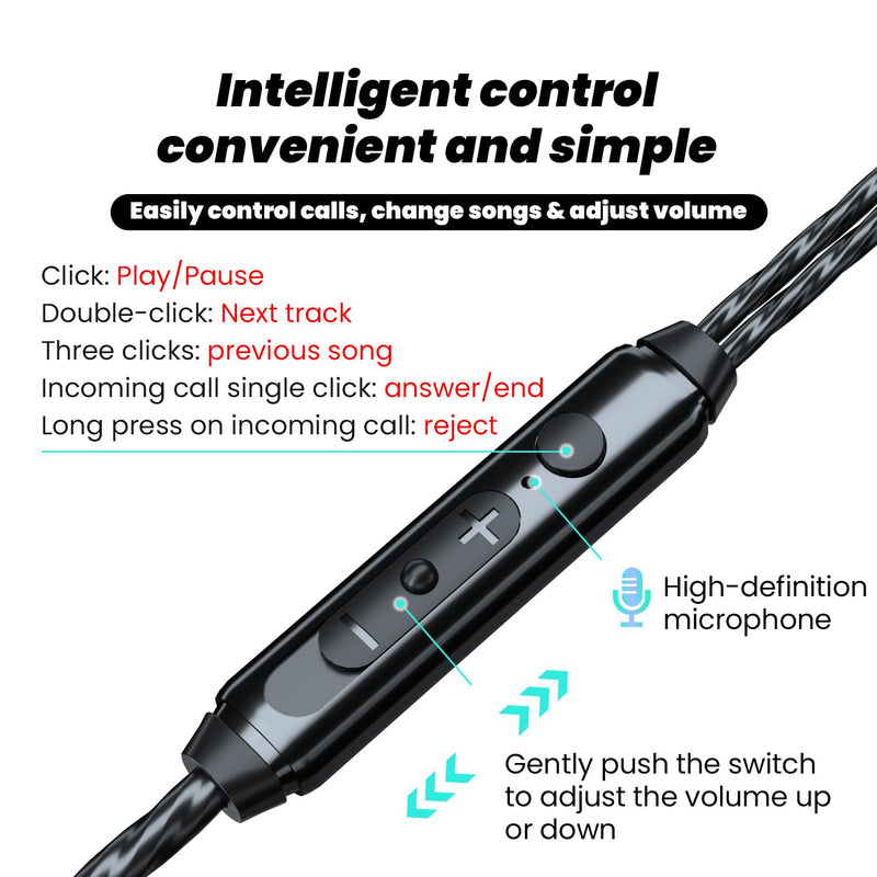 HiFi In-Ear Wired Headphones, Fixed Cable IEM with Mic, Gaming Earbuds | 3.5mm Jack;with Graphene Diaphragm；Rich Bass, Warm Midranges, Crisp Trebles；for Musicians,Singers and Gamers Blue