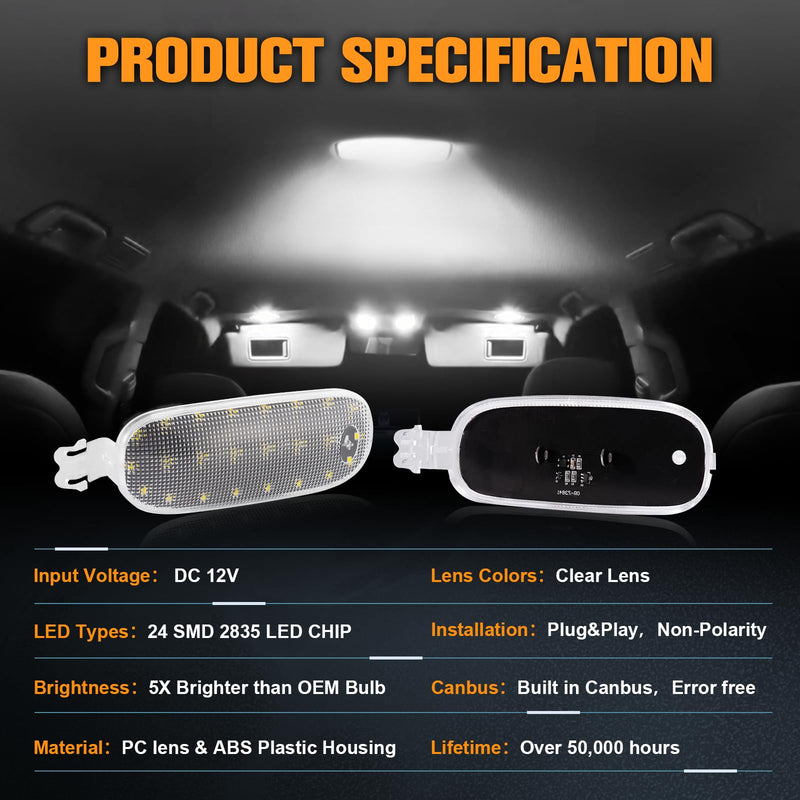 White LED Interior Roof Dome Lights Cover Overhead Console Reading Lamps Compatible with Dodge Ram 1500 2500 3500 4500 5500 Dakota J-e-e-p-Liberty Commander Clear Dome Lamp Lens Console