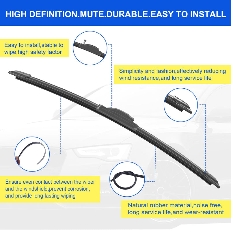 OEM Quality 26" + 16" Premium All-Seasons Durable Stable and Quiet Windshield Wiper Blades-J Hook Wipers(Set of 2) 26"+16"(Pair for Front Windshield)