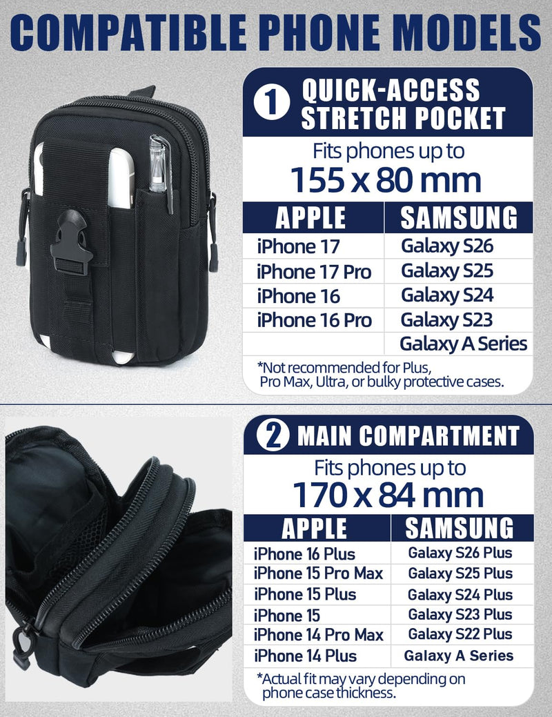 J.SH Tactical Waist Belt Pouch, Utility Wallet Pouch, Waist Bag for Belt | Bag with Phone Belt Clip Holder Holster, Gadget Bag for Cell Phone, Keys, Tools, Work, Security, Construction & Outdoor Use