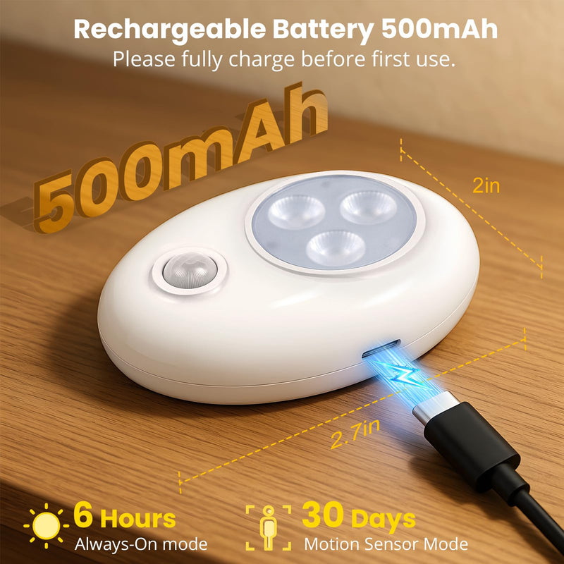 LED Motion Sensor Puck Lights Rechargeable with 3 Color Temps, Dimmable, Wireless, Magnetic and Stick On, for Under Cabinet Closet Lighting, Night Light, Locker, Stair, Kitchen, Shelf