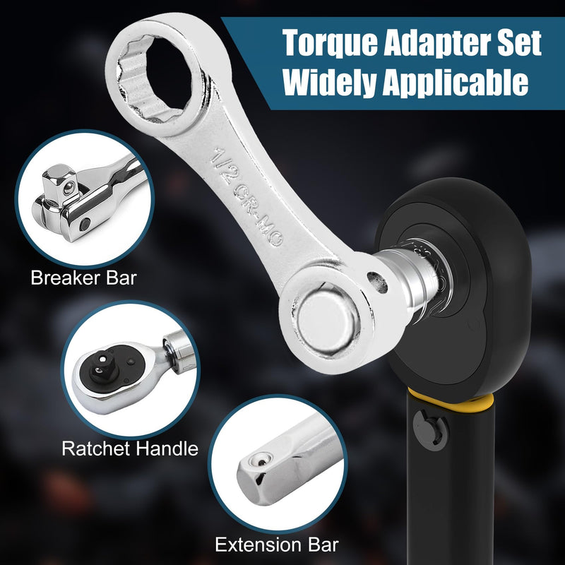 Torque Adapter Set SAE 12PCS, Includes 5/16", 3/8", 7/16", 1/2", 9/16", 5/8", 11/16", 3/4", 13/16", 7/8", 12 Point Box End Torque Wrench Extension Adapter 3/8" Drive, with 1/2" + 1/4" Drive Converters SAE 5/16" - 7/8"