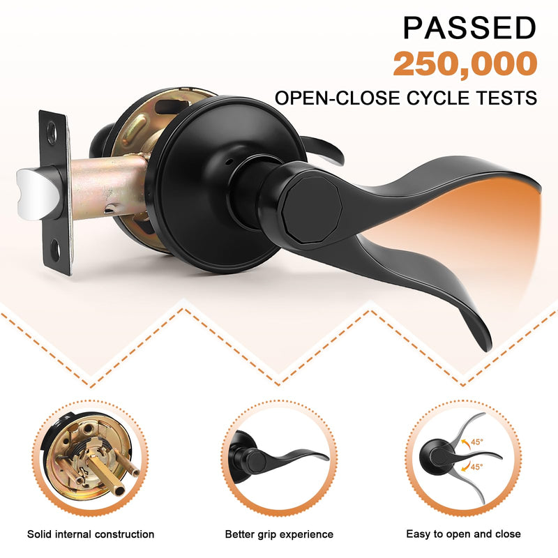 Probrico Wave Shape Passage Door Lever Black Keyless Handle for Hall and Closet, Interior Non-Locking Leverset Handleset Hardware,Reversible for Right and Left Handed Doors,1 Pack 1