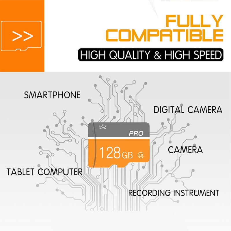 128GB Micro Memory Card,TF Card with Adapter Class 10 High Speed for Camera,Smartphone,Tablet,Personal Computer(2-Pack) Yellow 128GB-2PACK