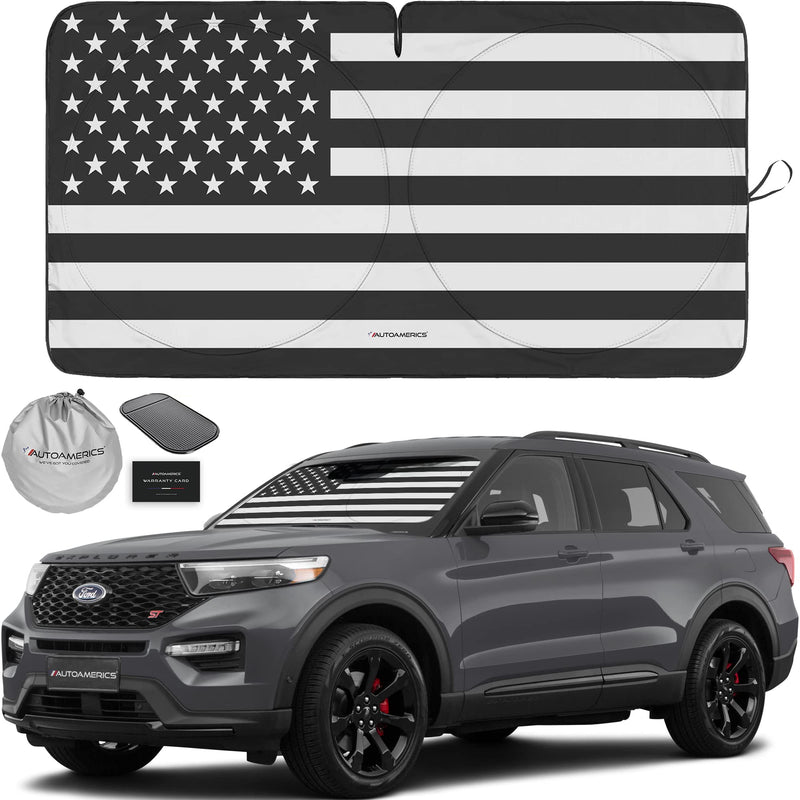 Autoamerics 1-Piece Windshield Sun Shade B&W American Flag USA Patriotic Design - Foldable Car Front Window Sunshade for Most Sedans SUV Truck - Blocks Max UV Rays and Keeps Your Vehicle Cool - Medium USA B&W FLAG MEDIUM = 61 x 32 inches