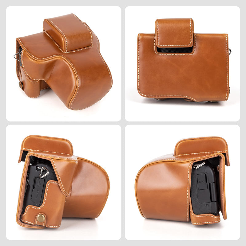 MUZIRI KINOKOO Protective Case for Canon EOS R50/R100 Camera and 18-45mm Lens, PU Leather EOSR50 R100 Camera Bag Including Half Case, Flip Cover, Shoulder Strap and Storage Pocket - Brown
