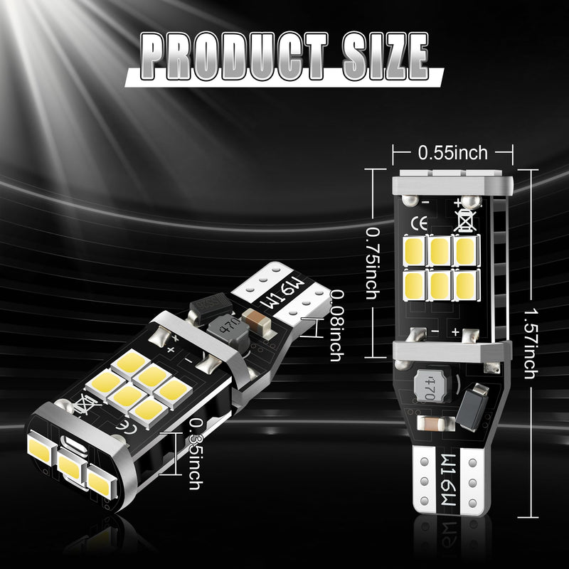 912 921 LED Bulb for Backup Reverse Lights, 2835 15-SMD Chipsets Error Free 300% Super Bright 906 922 W16W T15 LED Lights - (Pack of 2, White) 2pcs