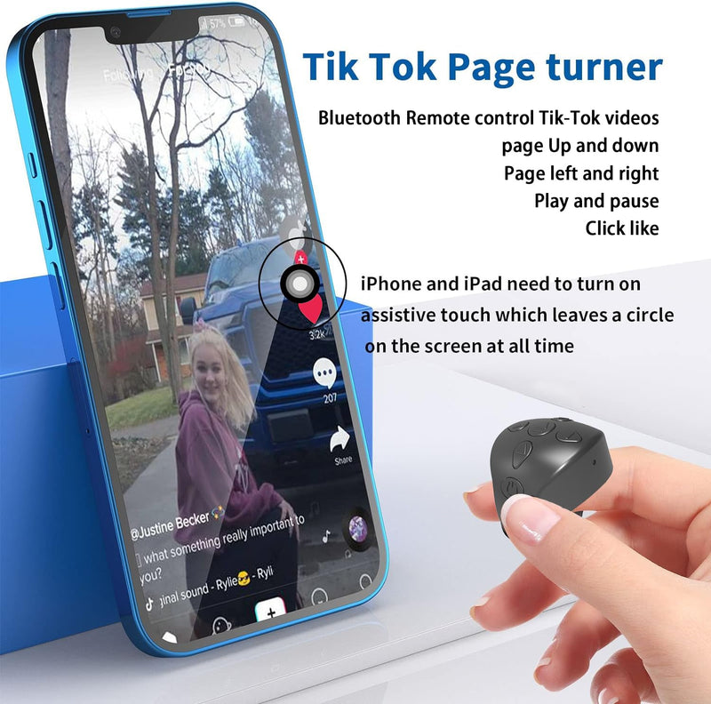 TikTok Remote Control Kindle APP Page Turner, Bluetooth Smart Ring Camera Video Recording Remote, TikTok Remote Scrolling Ring for iPhone, iPad, iOS, Android (Black) Black