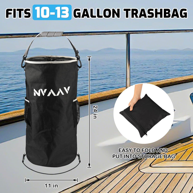 Waterproof Boat Trash Can with 6 Clips, Reusable Boat Garbage Can, Portable Pontoon Boat Accessories for Storage, Leakproof Boat Trash Bag for 10-13 Gal Garbage Bags, Boating, Camping, RV, Kayak