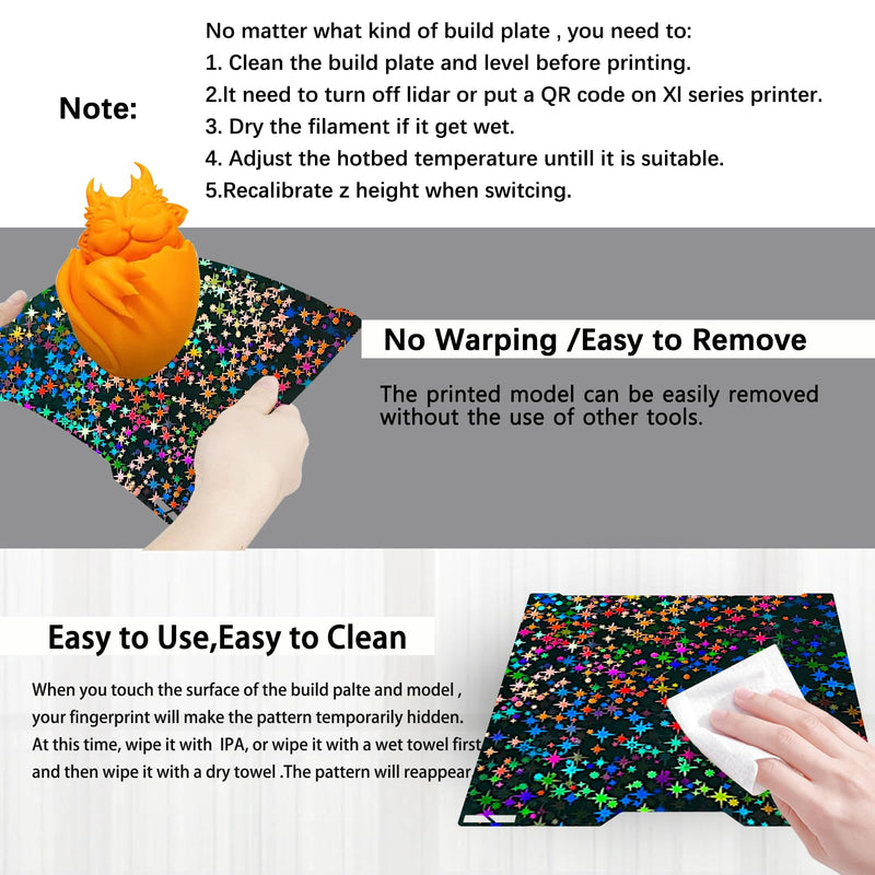 for Bambu Lab A2L H2C Build Plate 335x325mm Double Sided Print H2C Build Plate Starry+Flake Smooth Build Plate Easy Bend Removal Ideal for TPU/PETG/PLA Filaments for Bambu Lab H2C Accessories Flake+Star
