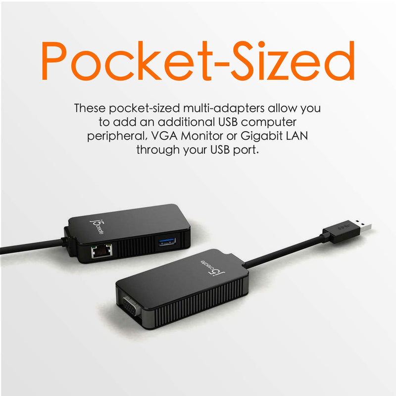 j5create USB to VGA Adapter- USB 3.0/2.0 & Gigabit Ethernet Multi Monitor Display Hub | External Graphics Card Converter | 5 Gbps Transfer Speed | 1080p HD Video Playback | 2048 x 1152 @ 32 bit