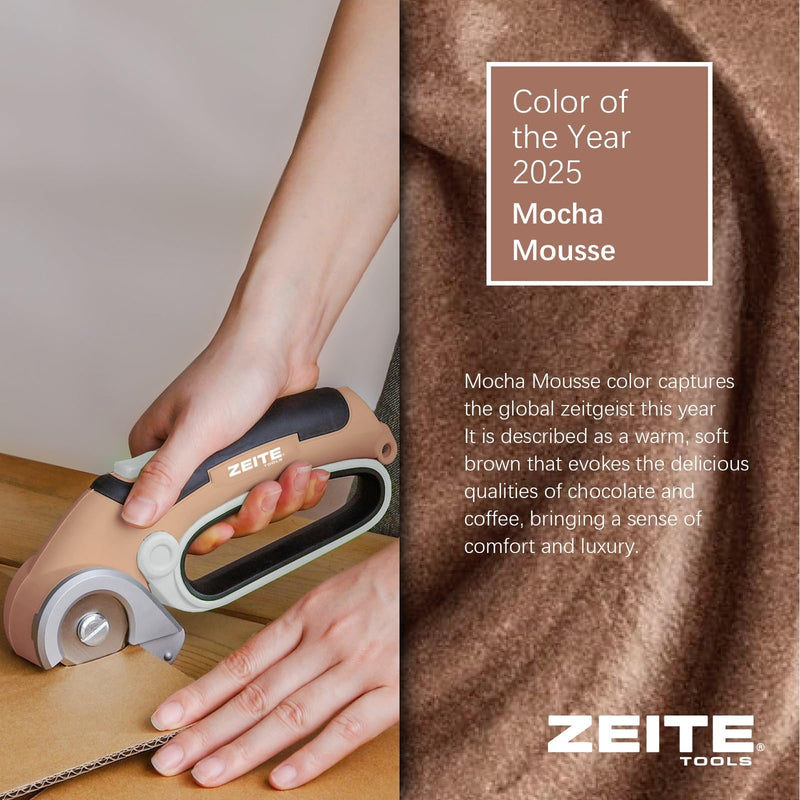 ZEITE 4V Cordless Electric Scissors Cardboard Cutter with 2 Blades,Storage Case,Rotary Cutter for Box Plastic Carpet Fabric, Easy to Hold and Safe,Mocha Mocha