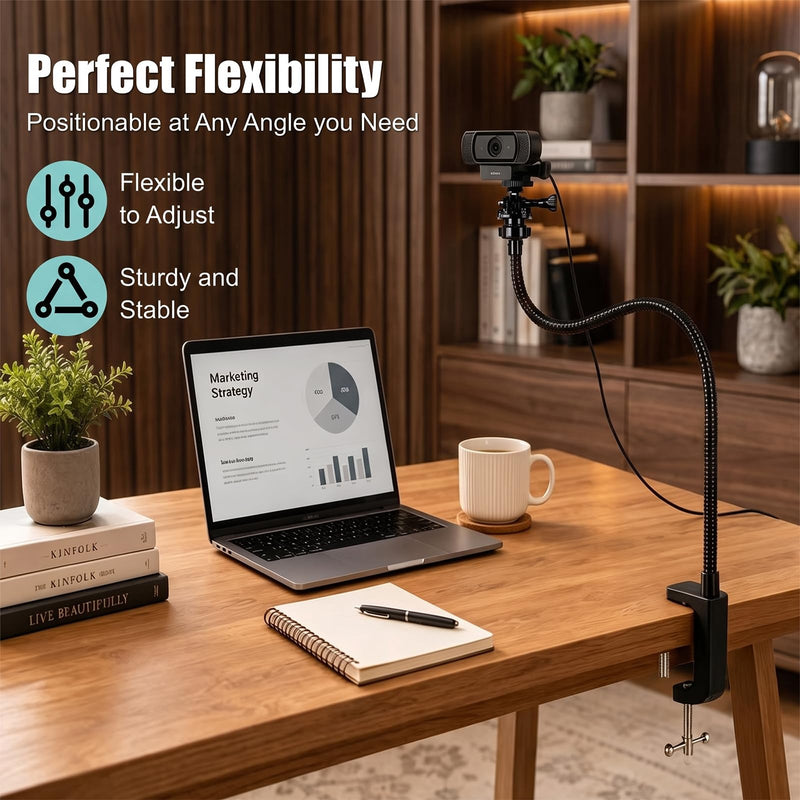 Flexible Webcam Stand Mount for Desk, Gooseneck Webcam Arm Tripod with Phone Holder, Desk Camera Mount Compatible with Logitech C922 C930e C920S C920 C615 C960 C920x Brio 4K, 1/4" Thread
