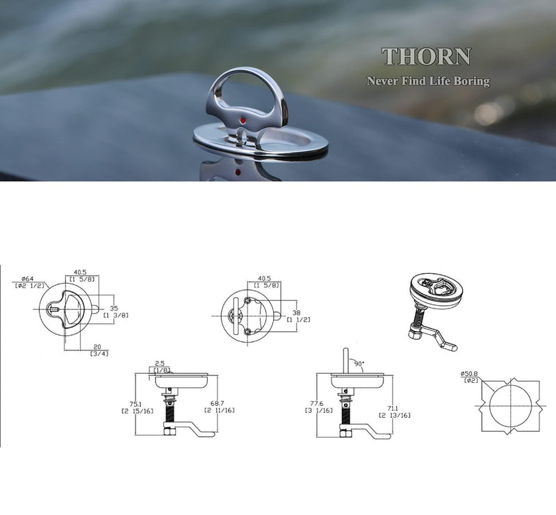 Thorn Boat Cam Latch Stainless Steel Marine Hatch Pull with Back Plate Standard Back Plate-1 pcs