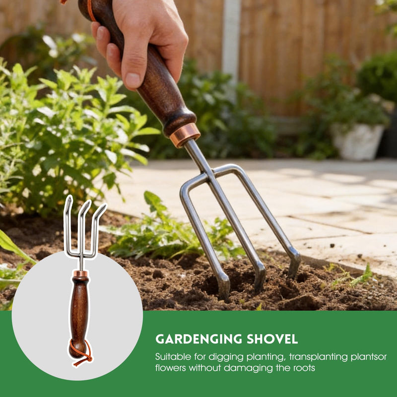 Garden Tools, 4 Pack Garden Shovel with Wooden Handles Hand Tools with Transplanting Hand Shovel, Rake and Root Picker Ideal for Digging and Planting