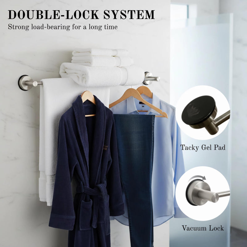 Suction Cup Towel Bar 17-28 Inch Adjustable Retractable Stainless Steel Towel Rack for Bathroom, RV & Renters - No Drill Heavy Duty Wall Mounted Holder, Removable for Glass & Tile (1, Silver) 1